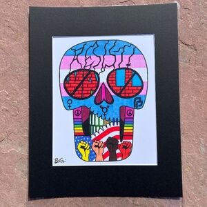 ART: Stand up for your rights! Skull Matted Art print by Gold Tooth; NWOT
